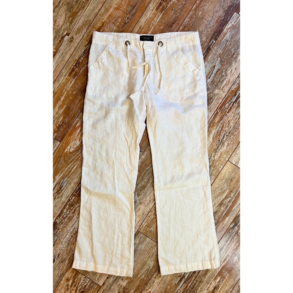 Sanctuary Clothing White 100% Linen Drawstring Straight Leg Pants Womens Size 10